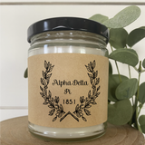 Sorority Candle / 9oz Soy Candle / Wreath Design