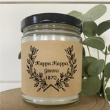 Sorority Candle / 9oz Soy Candle / Wreath Design