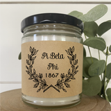 Sorority Candle / 9oz Soy Candle / Wreath Design