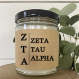 Sorority Candle / 9oz Soy Candle / Greek Letters