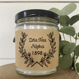 Sorority Candle / 9oz Soy Candle / Wreath Design