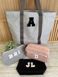 Tote Weekender Clutch Travel Kit Bag/Chenille Glitter Varsity Letters